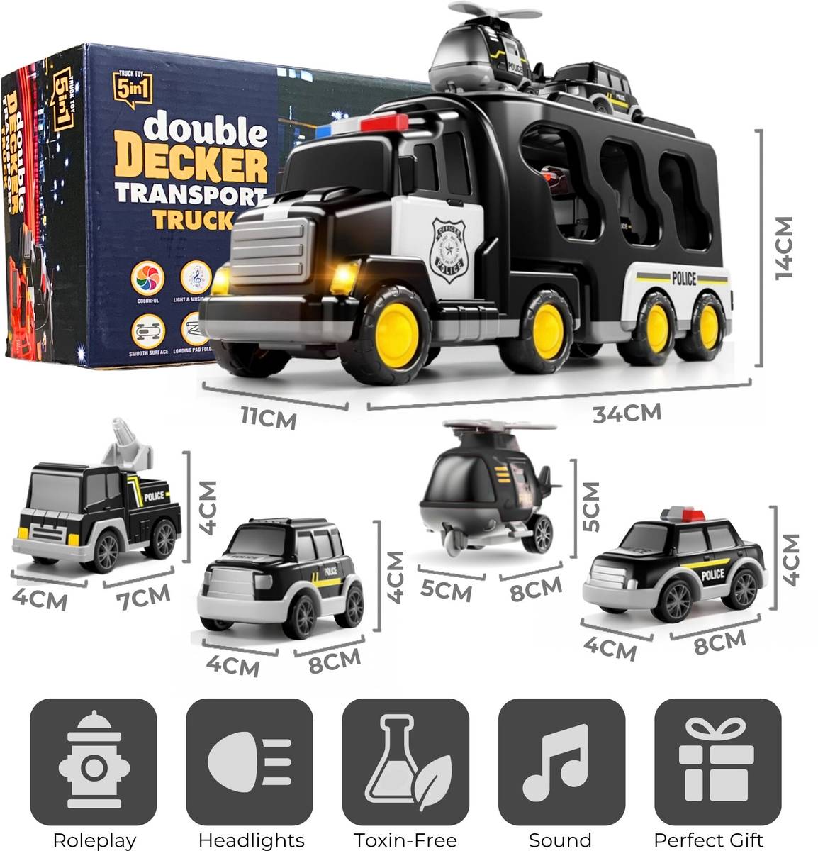 5-in-1 Friction Powered Police Vehicle Set | Music & Lights | Gift for Age 3+ — photo 5