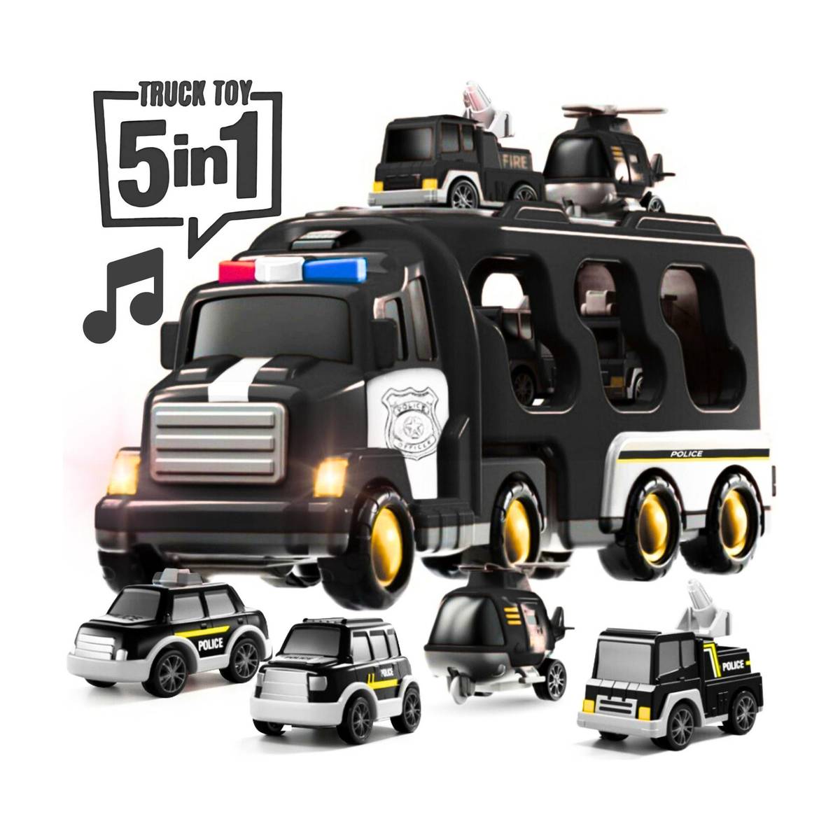 5-in-1 Friction Powered Police Vehicle Set | Music & Lights | Gift for Age 3+