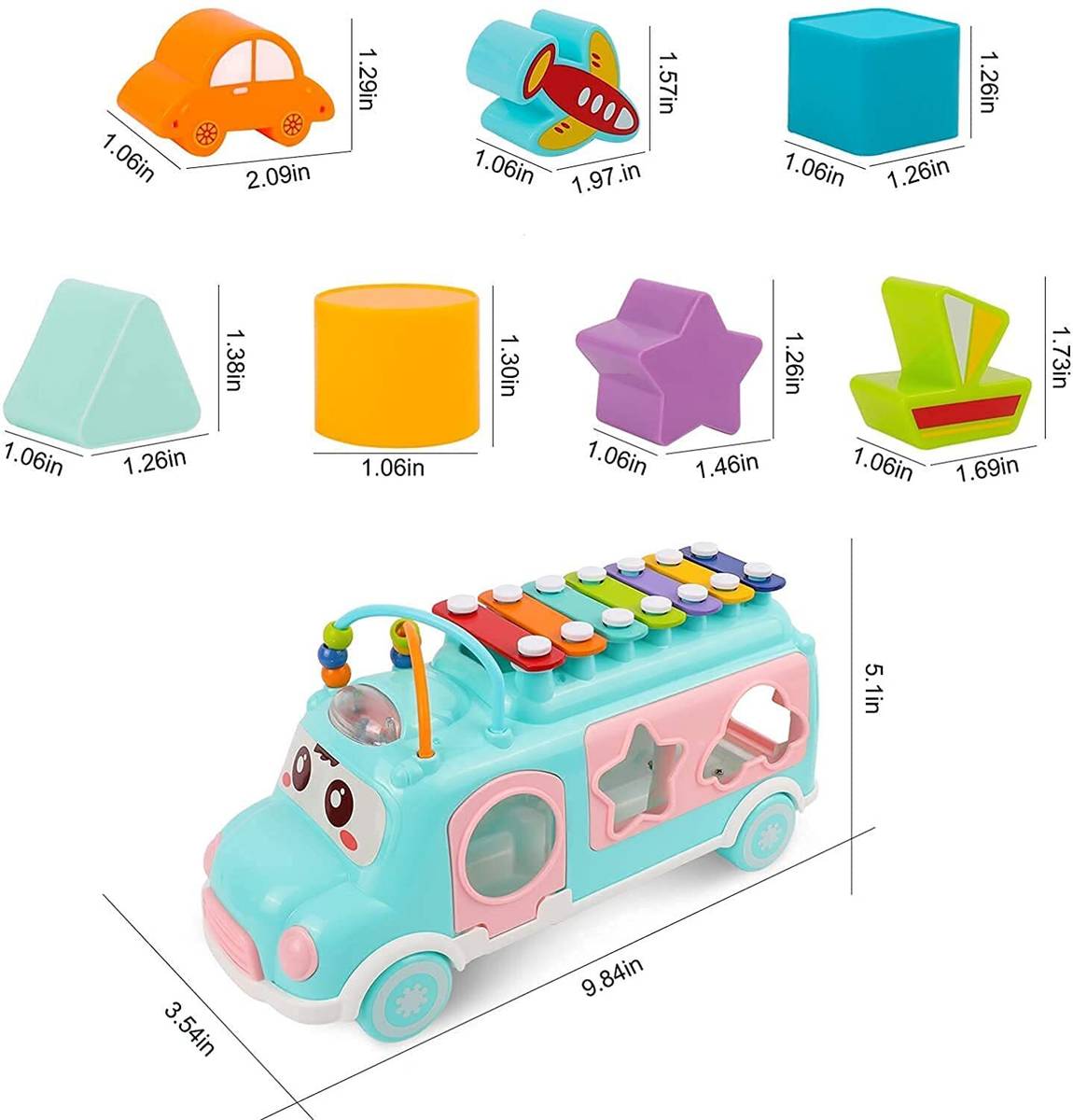 Toys N Smile Activity School Bus Toy Xylophone Musical Baby Toys with Shape Sorter Toy — photo 3