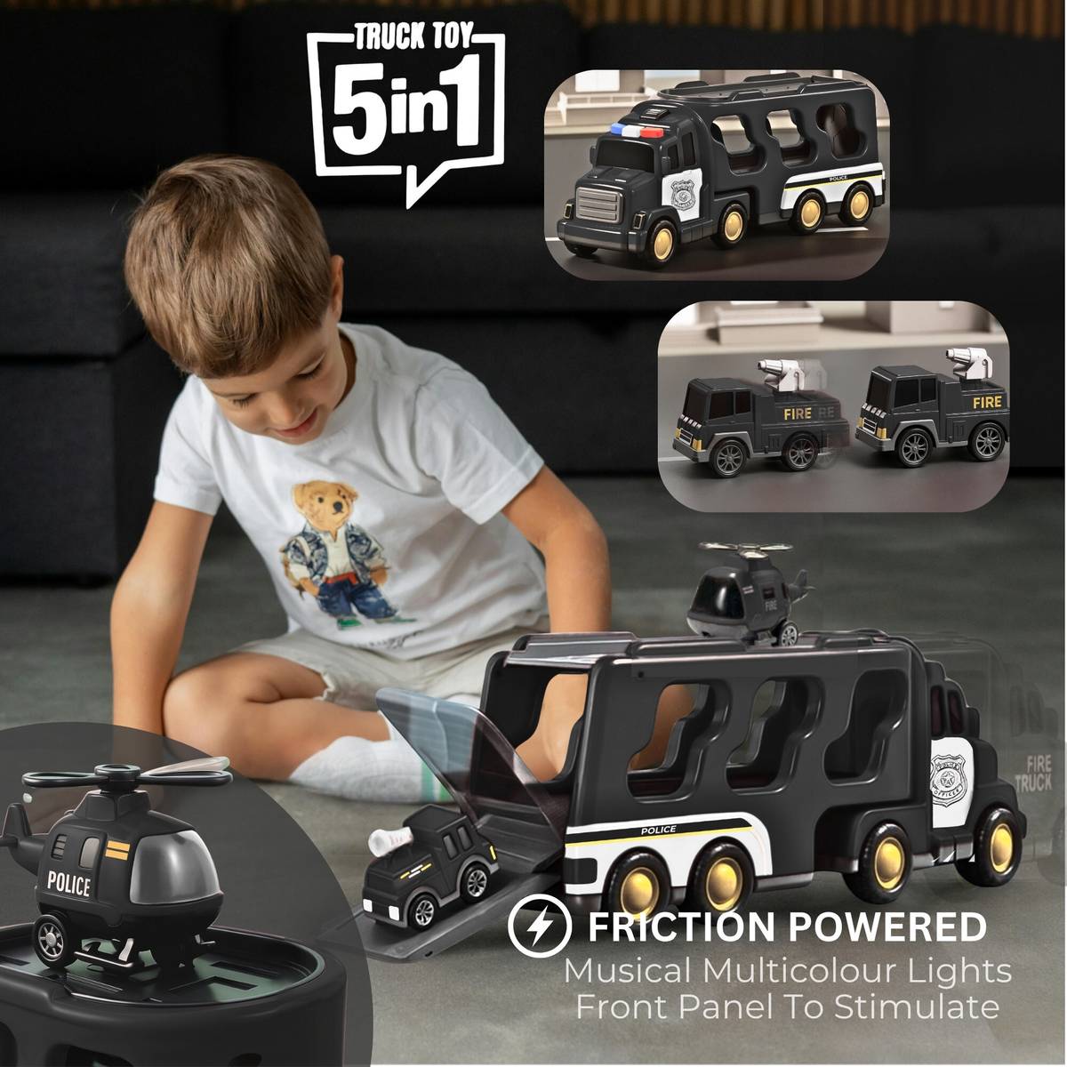 5-in-1 Friction Powered Police Vehicle Set | Music & Lights | Gift for Age 3+ — photo 2