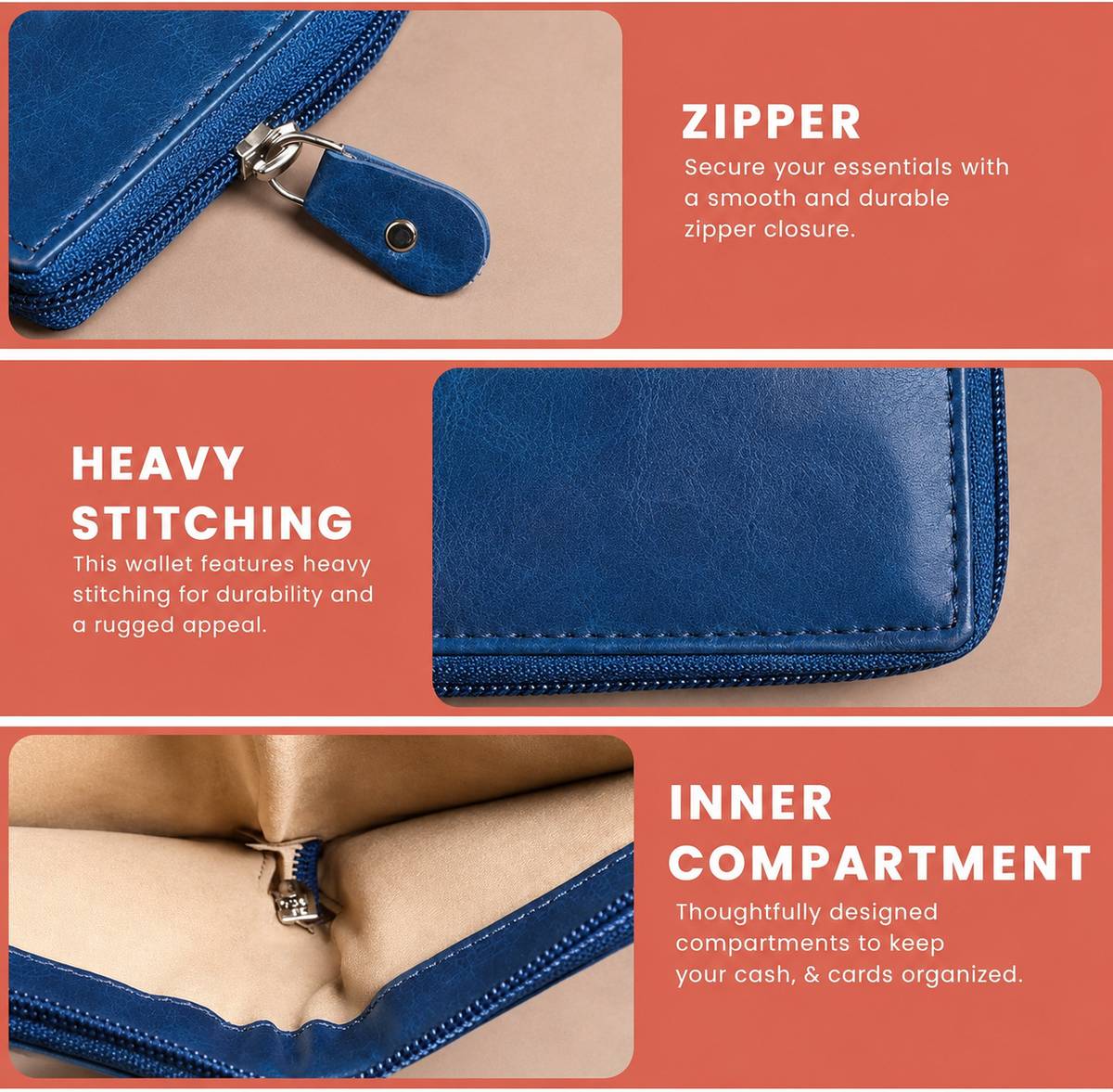 LAER Men & Women Casual, Formal, Evening/Party, Travel, Trendy Blue Genuine Leather Wallet — photo 4