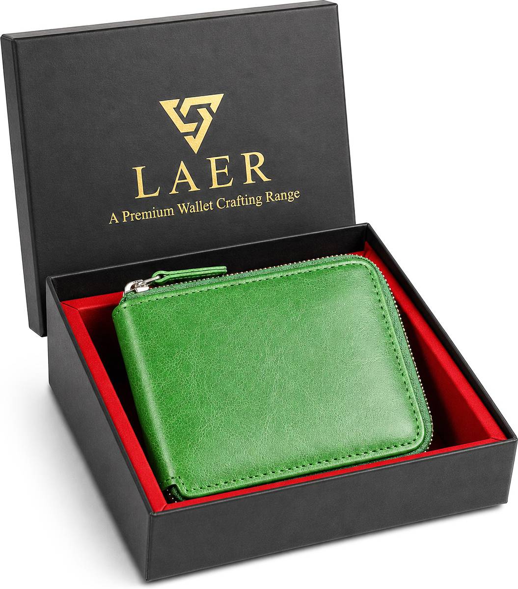 LAER Men & Women Casual, Formal, Evening/Party, Travel, Trendy Green Genuine Leather Wallet