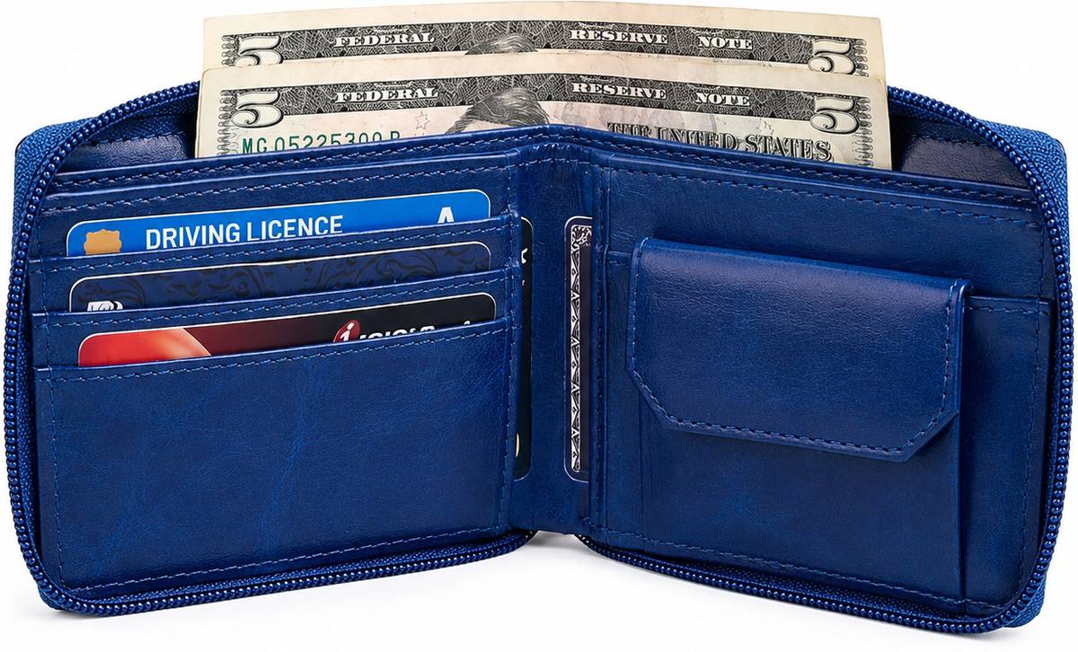 LAER Men & Women Casual, Formal, Evening/Party, Travel, Trendy Blue Genuine Leather Wallet — photo 3