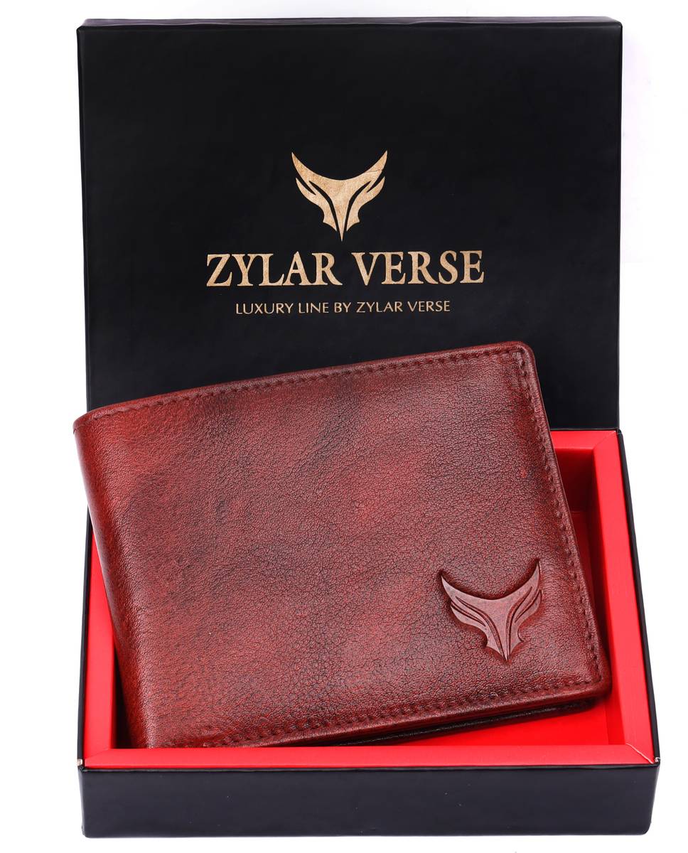 ZYLAR VERSE Men Casual, Ethnic, Evening/Party, Formal, Travel, Trendy Red Genuine Leather Wallet — photo 2