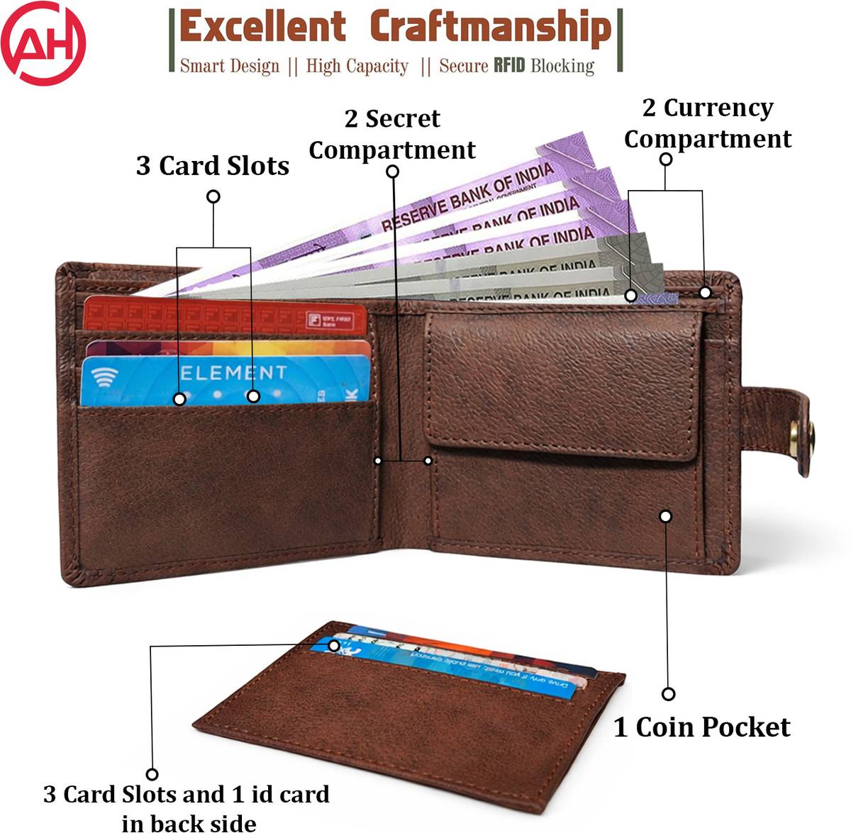 Al-hikma Men Casual Brown Artificial Leather Wallet — photo 3
