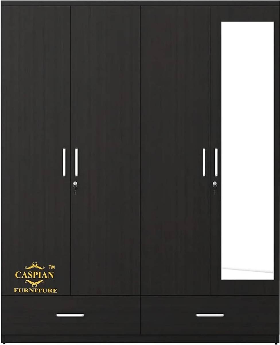 CASPIAN Wooden Almirah for Clothes and Stacking space -Home Furniture Storage Engineered Wood 4 Door Wardrobe