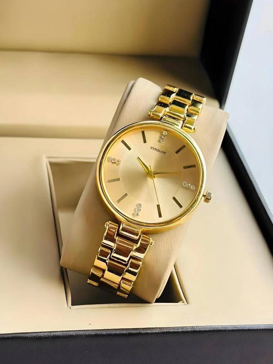 EVRGLOW Womens Chgain Watch Gold Dial Womens Analog Gold Dial Wrist Watch Analog Watch - For Women