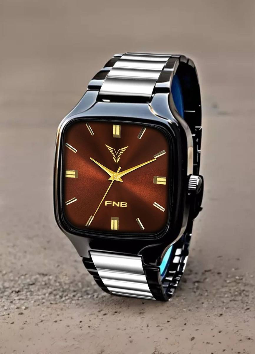 FNBSTORE Stylish Black 2Tone Stainless Steel Chain Analog Watch for Mens & Boys Analog Watch - For Men