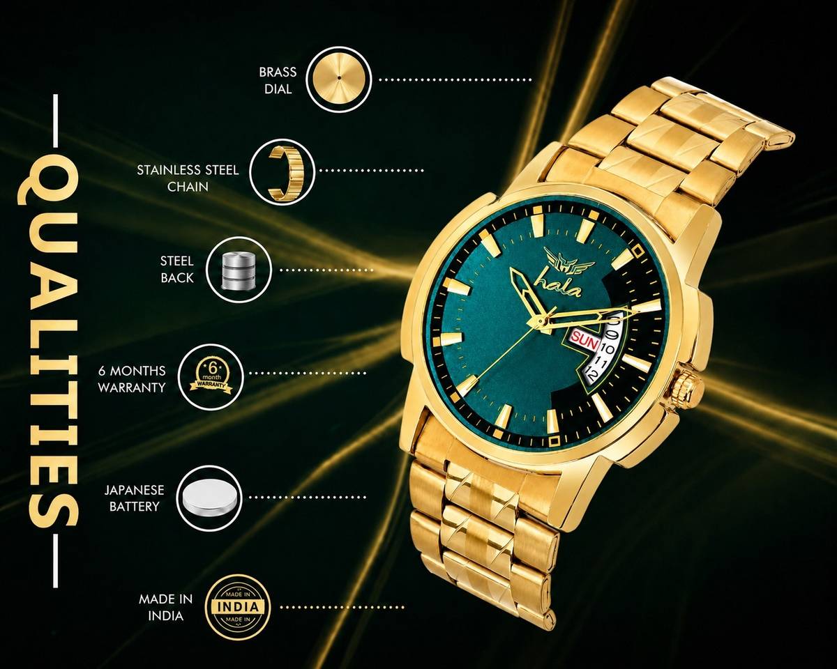 HALA 2897 Day & Date Original Gold Plated Adjustable Analog Watch  - For Men — photo 3
