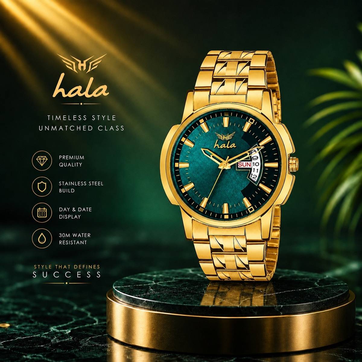 HALA 2897 Day & Date Original Gold Plated Adjustable Analog Watch  - For Men — photo 2