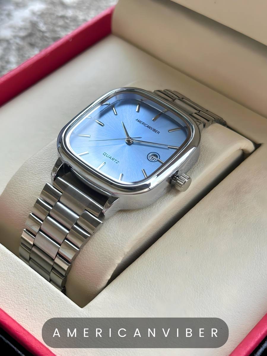 Americanviber AVM0031 AMERICANVIBER® | Analog Watch for Men - Sky Blue Dial with Date & Steel Chain Analog Watch - For Men