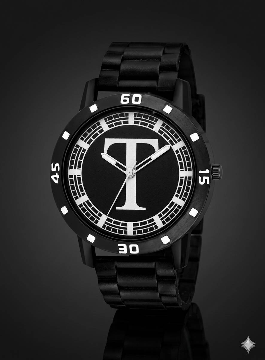 RECARO AeviyoBlack Round Black Dial ALPHABET T Design Stylish Black Silicone Strap Analog Watch  - For Men — photo 2