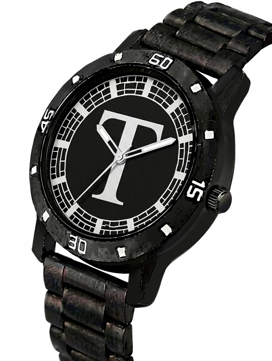 RECARO AeviyoBlack Round Black Dial ALPHABET T Design Stylish Black Silicone Strap Analog Watch  - For Men — photo 4