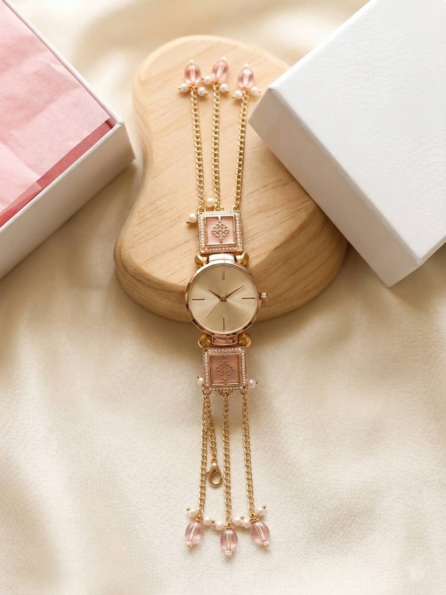 NAYROS Golden Charm Bracelet Watch Golden Elegance Jewelry Watch Series Analog Watch - For Women