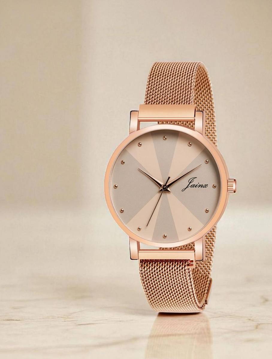 JAINX Rose Gold Mesh Magnet Chain Analog Watch - For Women