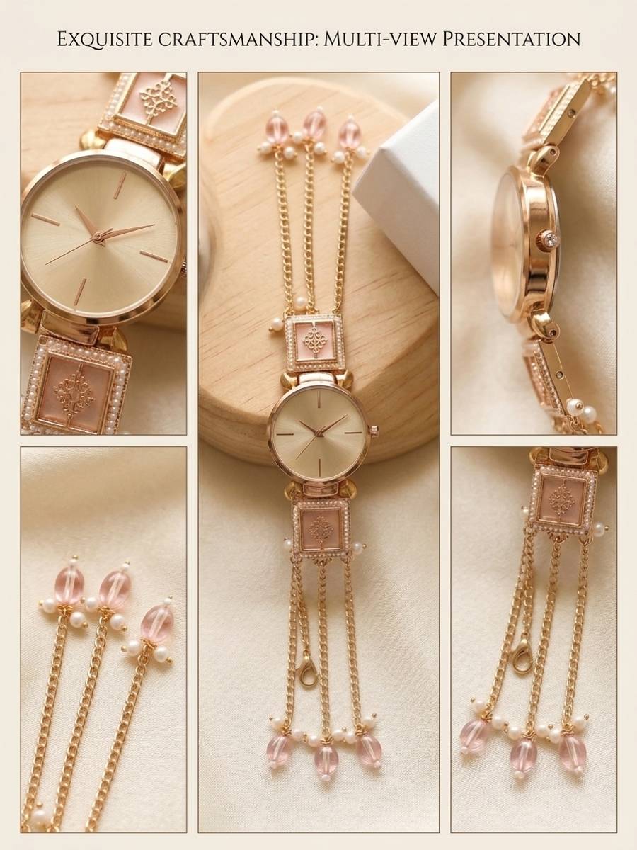 NAYROS Golden Charm Bracelet Watch Golden Elegance Jewelry Watch Series Analog Watch  - For Women — photo 4