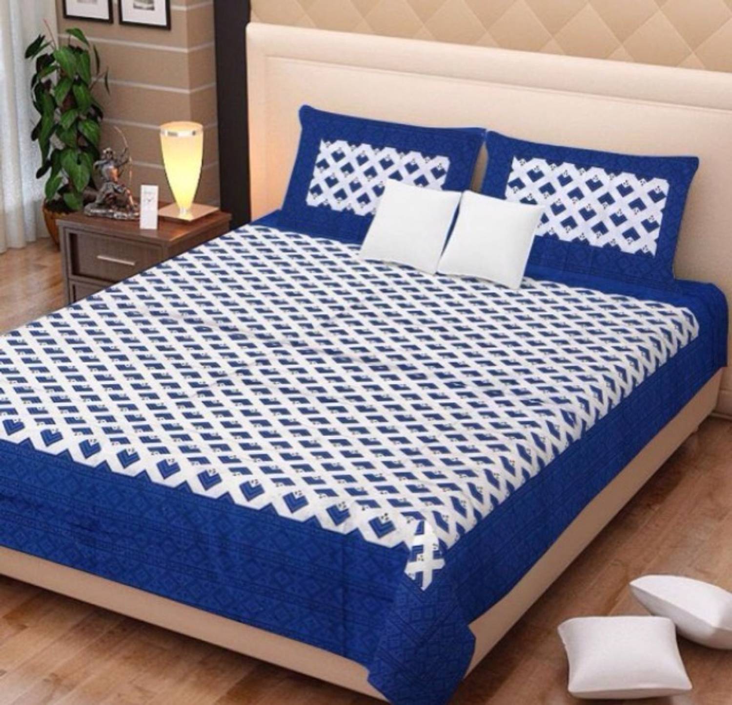 100% cotton bedsheet Cotton Double Flat 300 TC Printed 1 Bedsheet with 2 Pillow Covers