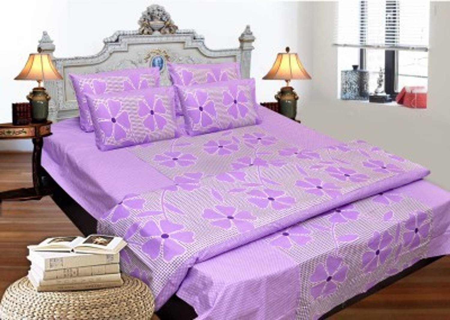 InnovatingHomes Cotton Double Flat 144 TC Floral 1 Bedsheet with