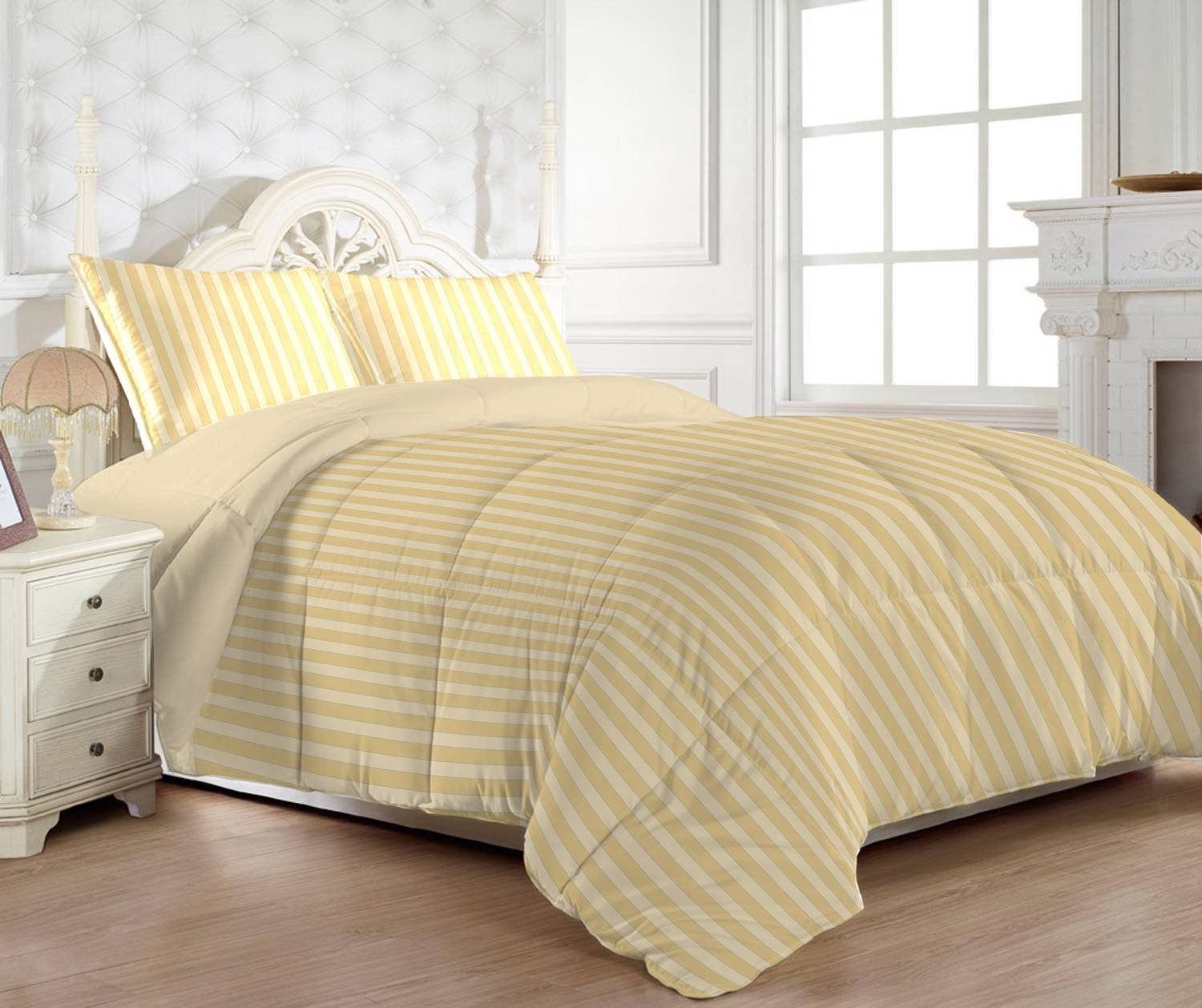 MYCK Satin, Cotton King Flat 300 TC Striped 1 Bedsheet with 2 Pil