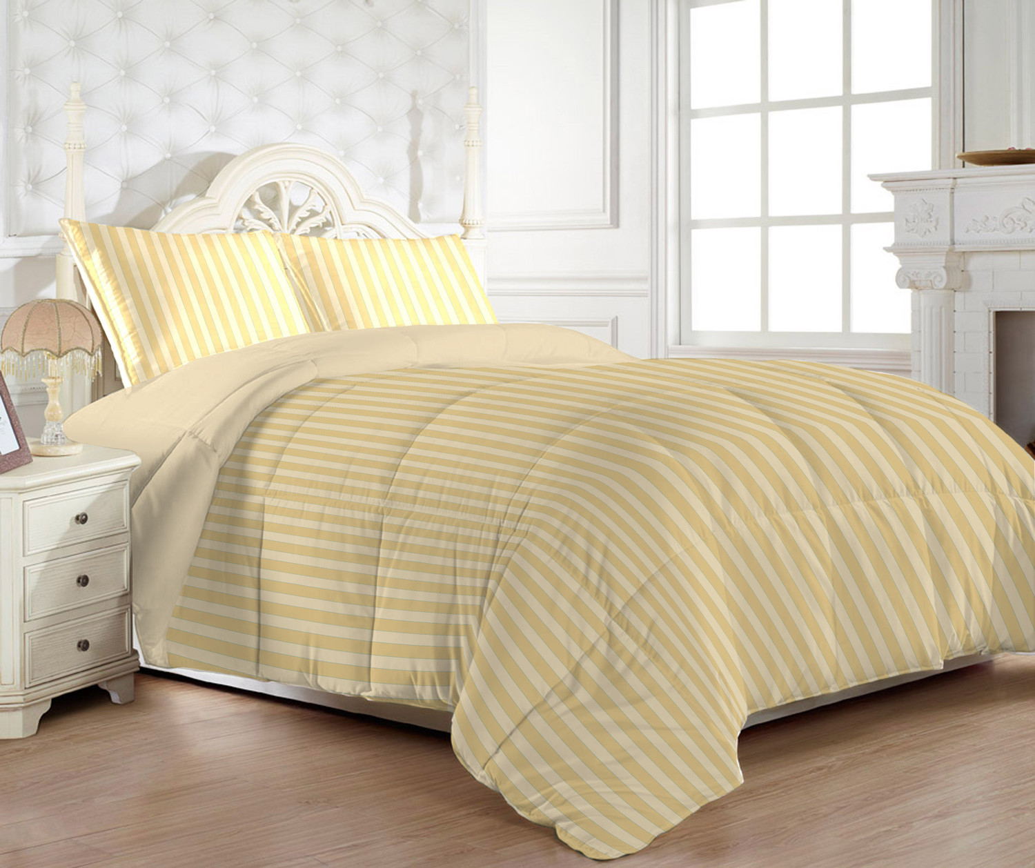 Image of MYCK Satin, Cotton King Flat 300 TC Striped 1 Bedsheet with 2 Pillow Covers