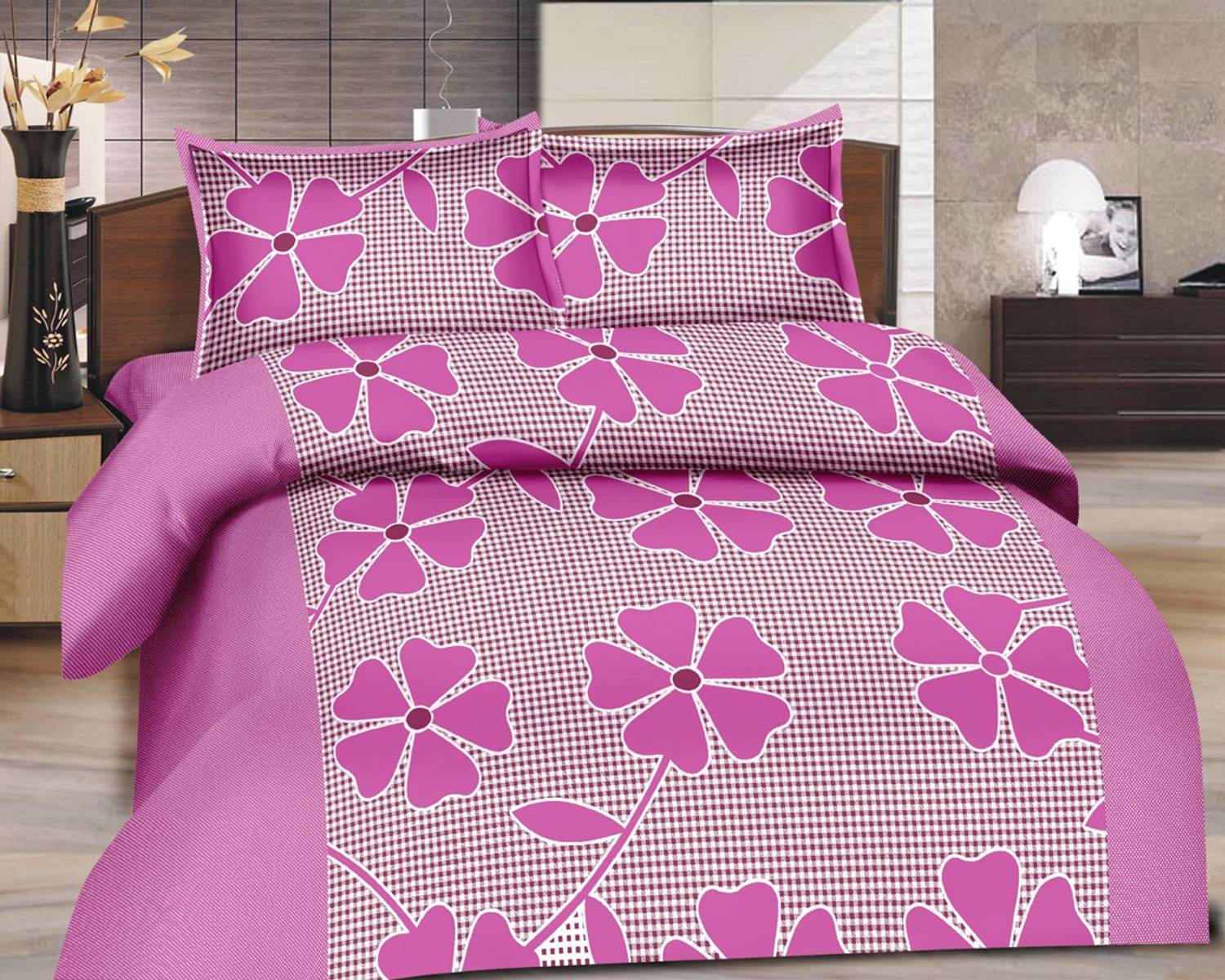 Adithya Cotton Double Flat 144 TC Floral 1 Bedsheet with 2 Pillow Covers