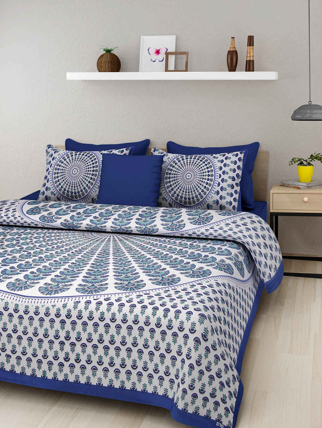 Image of 100% cotton bedsheet Cotton Double Flat 300 TC Printed 1 Bedsheet with 2 Pillow Covers