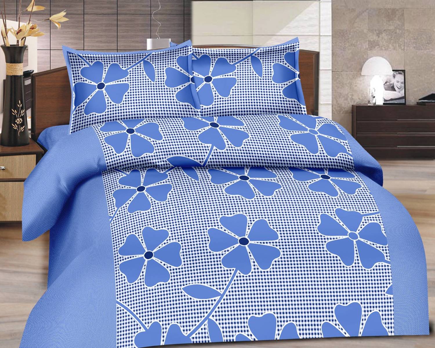 Adithya Cotton Double Flat 144 TC Floral 1 Bedsheet with 2 Pillow Covers