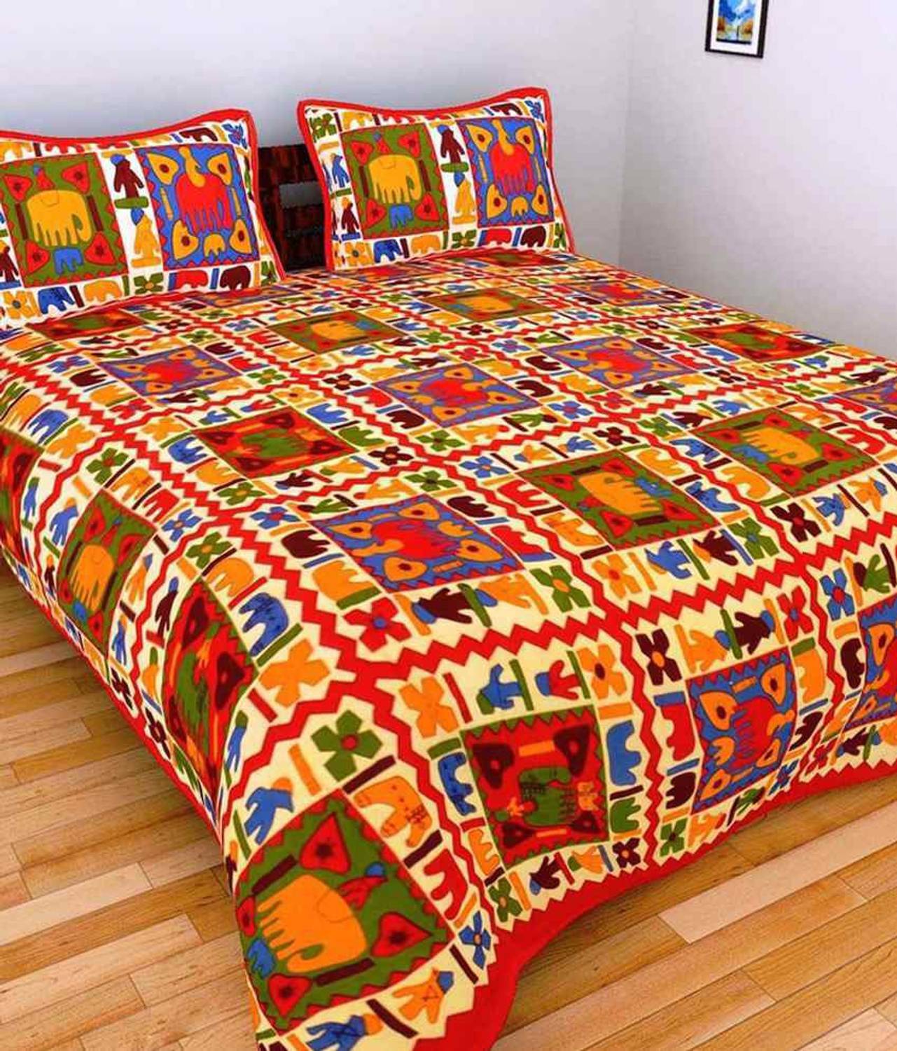 Bombay Spreads Cotton Double Flat 120 TC Printed 1 Bedsheet with 2 Pillow Covers