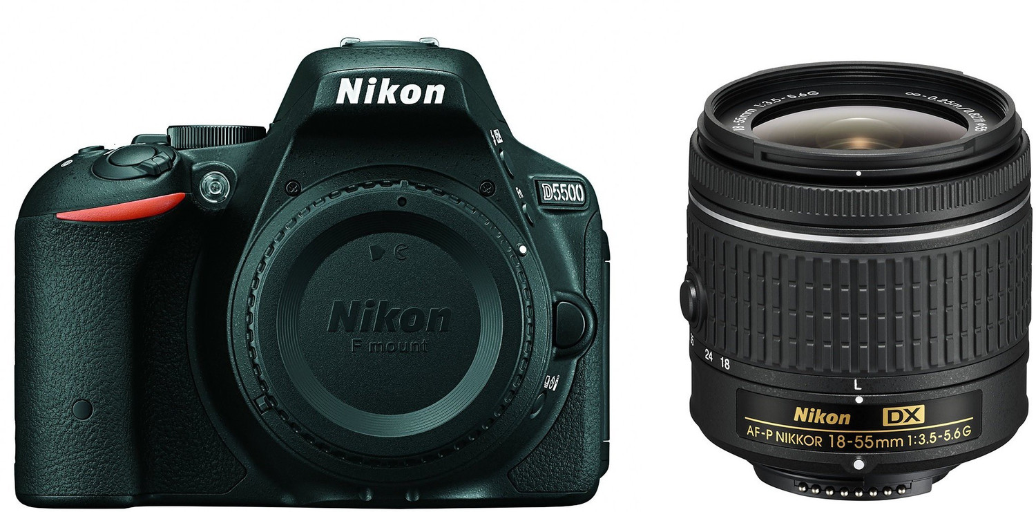 Image of NIKON D5500 DSLR Camera Body with Single Lens: DX AF-P NIKKOR 18-55 mm F /3.5 - 5.6G VRII Kit lens (16 GB SD Card + Camera Bag)