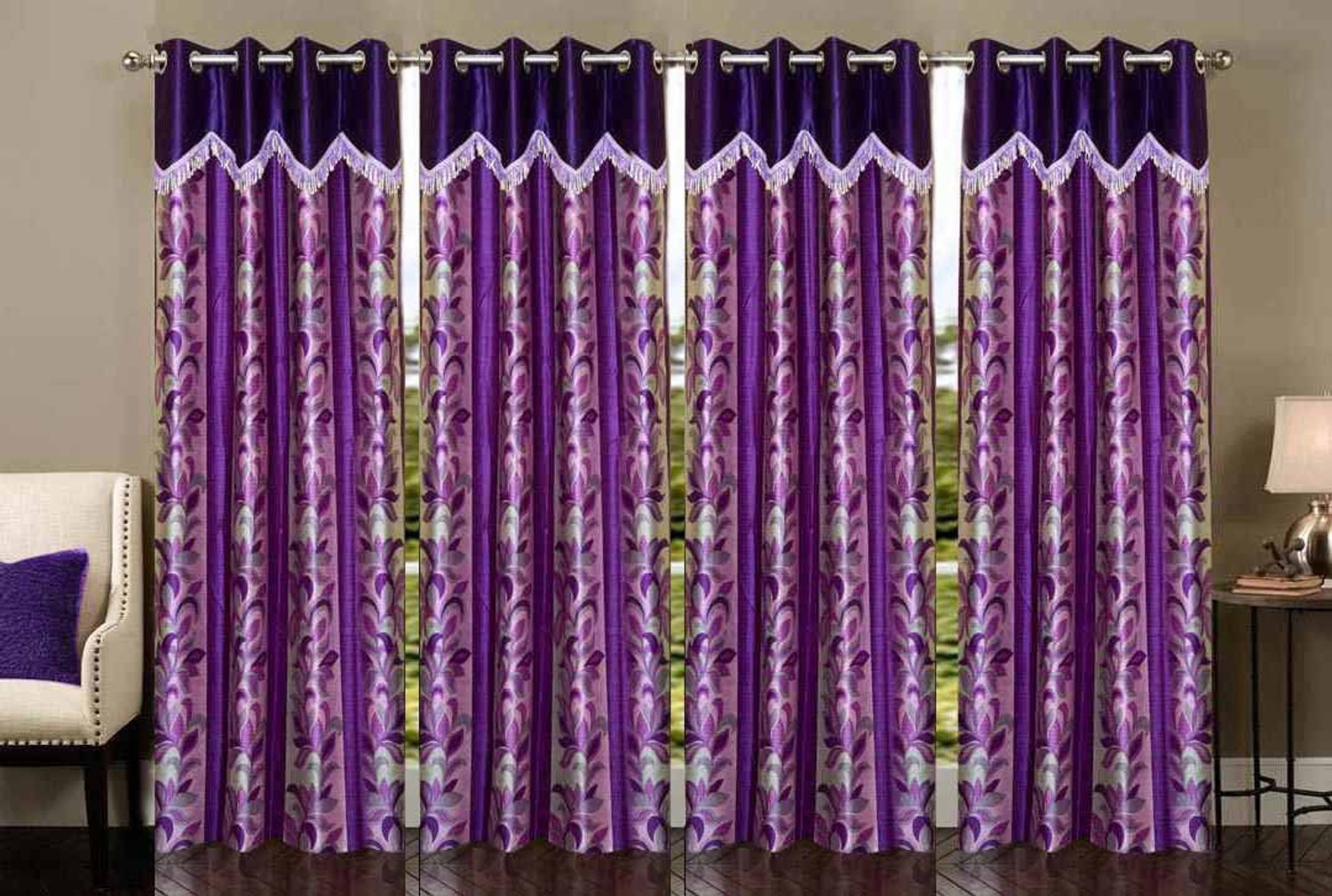 Image of Stella Creations 275 cm (9 ft) Long Door Polyester Room Darkening Curtain (Pack Of 4)