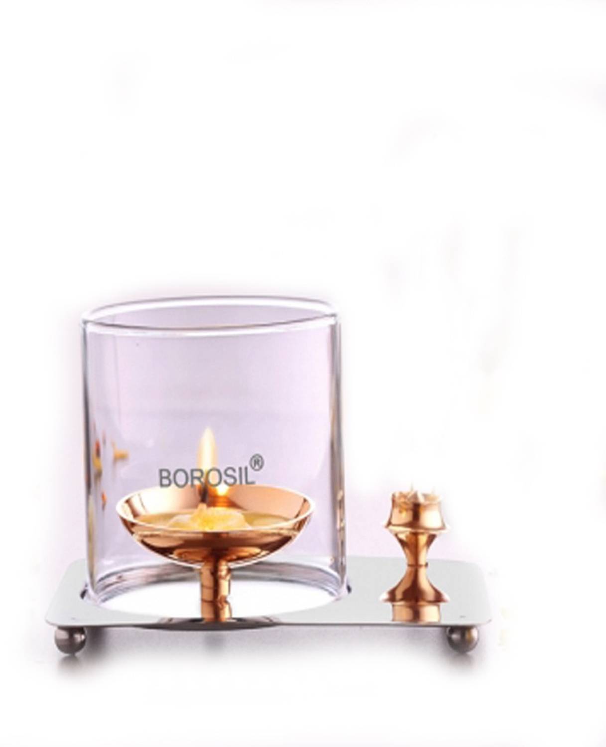 BOROSIL Arti diya small Brass, Stainless Steel, Glass Table Diya