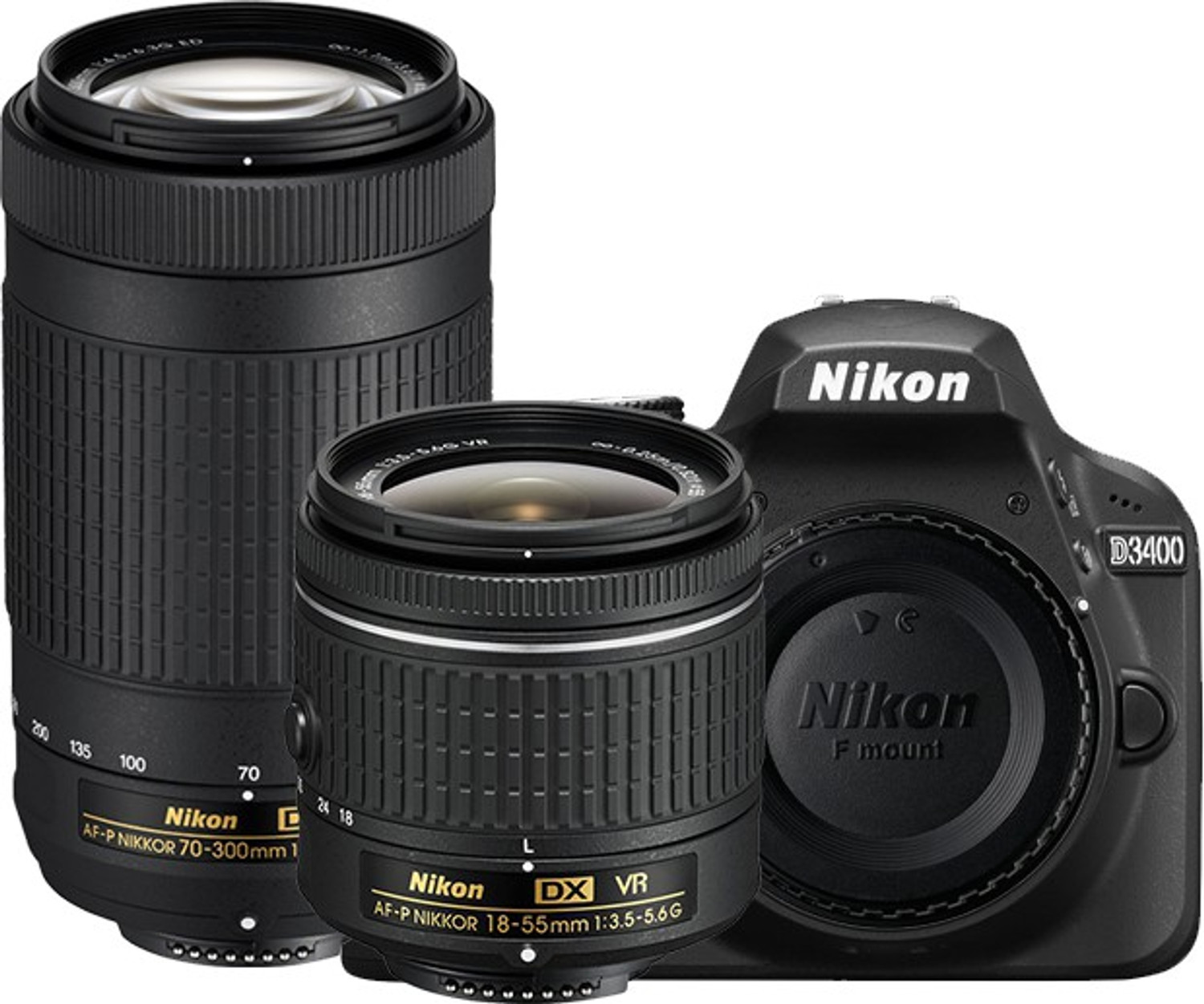 NIKON D3400 DSLR Camera Body with Dual Lens: AF-P DX NIKKOR 18-55