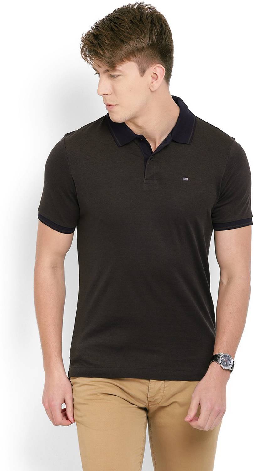 Arrow Sport Solid Men Polo Neck Brown T-Shirt