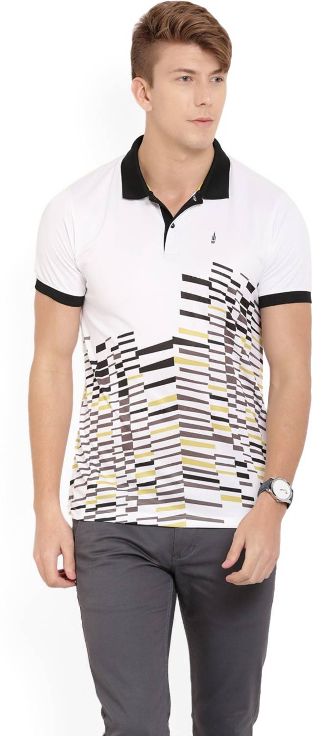 Arrow Newyork Printed Men Polo Neck White T-Shirt