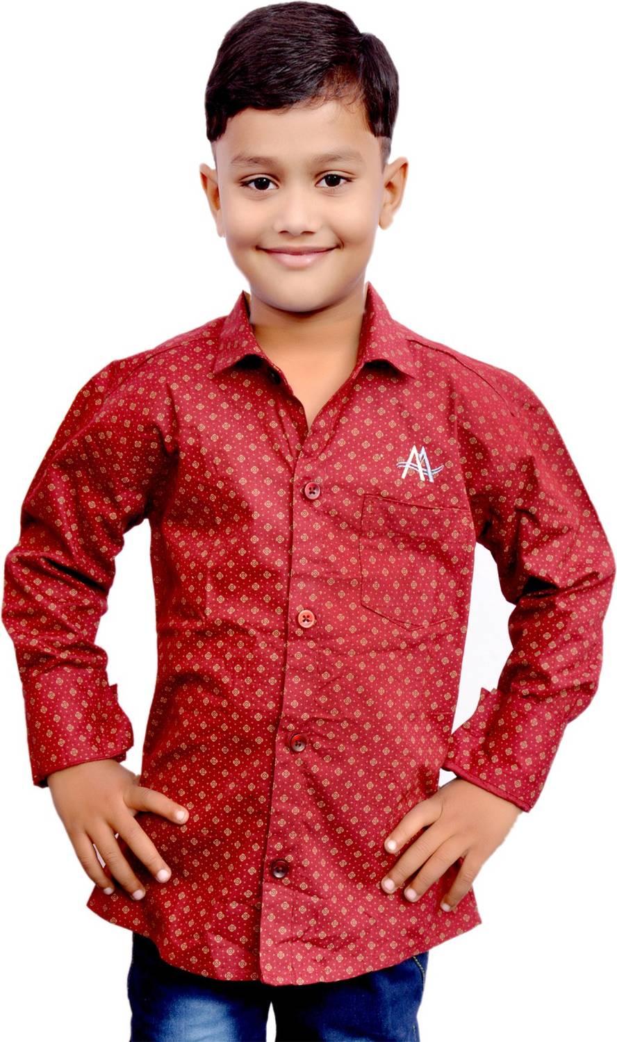 AD & AV Boys Printed Casual Red Shirt