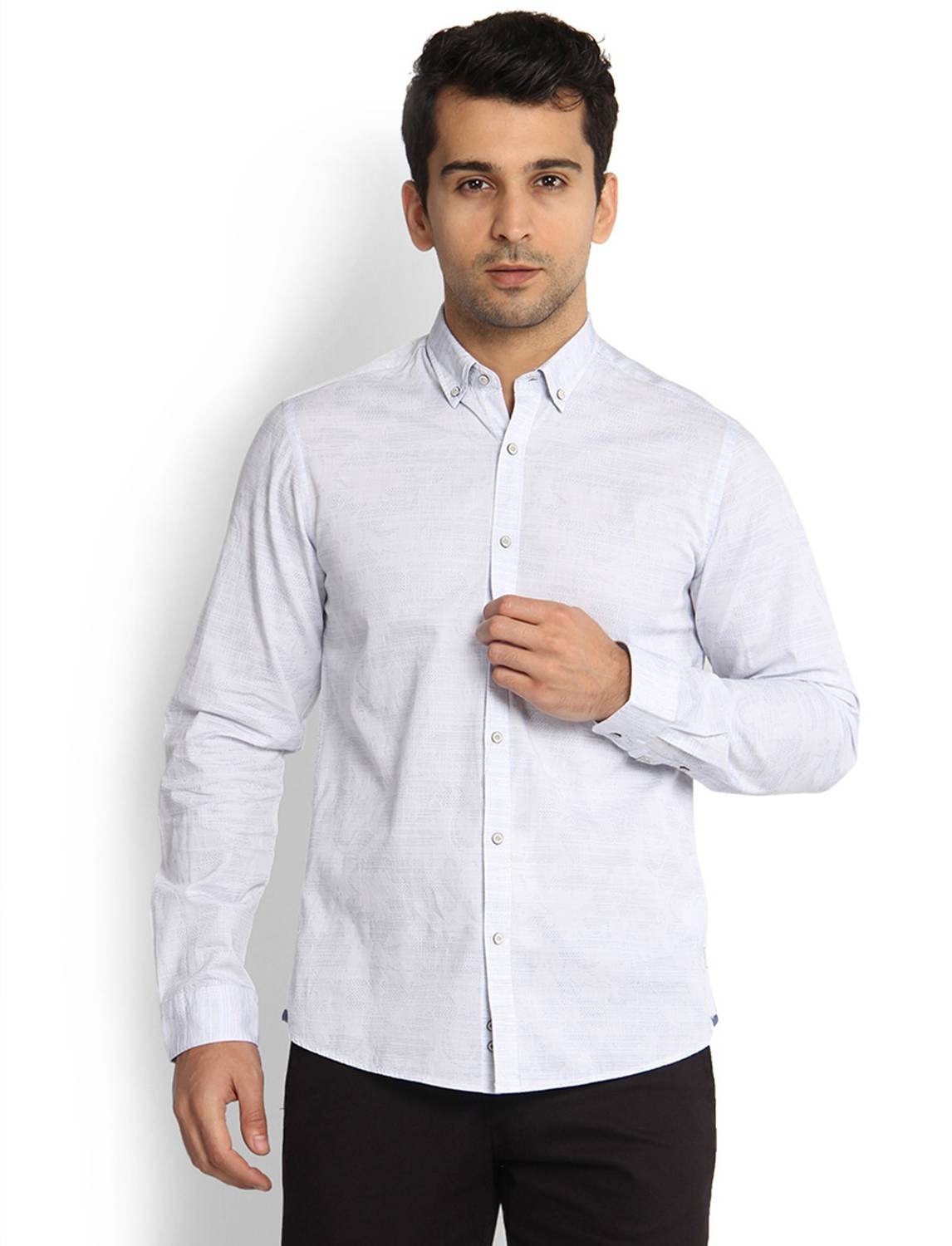Blackberrys Men Self Design Casual White Shirt