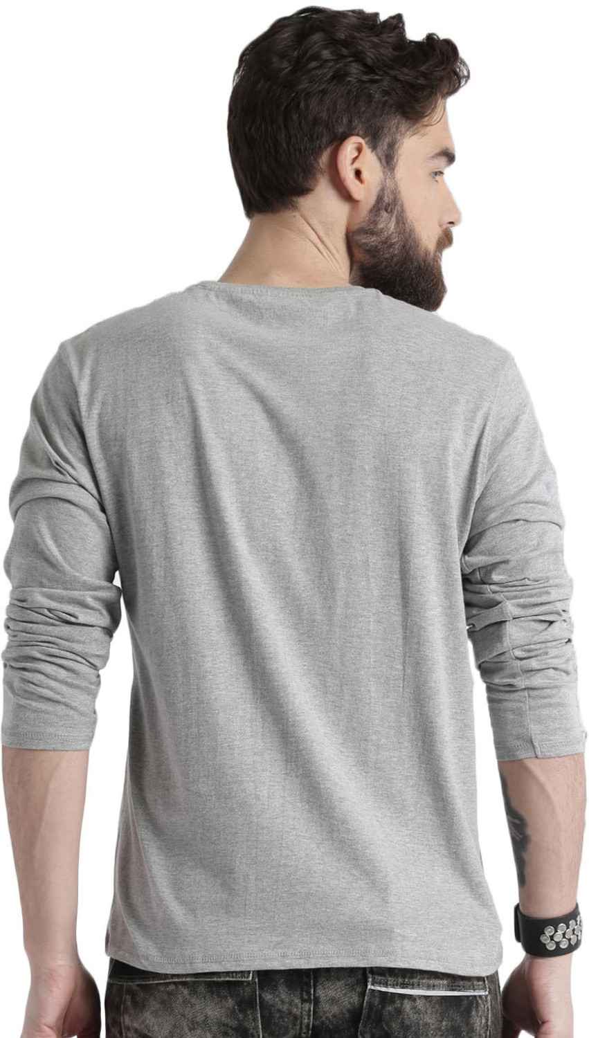 Image of Roadster Solid Men Round Neck Grey T-Shirt