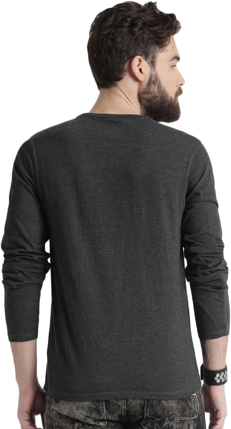 Image of Roadster Solid Men Round Neck Grey T-Shirt