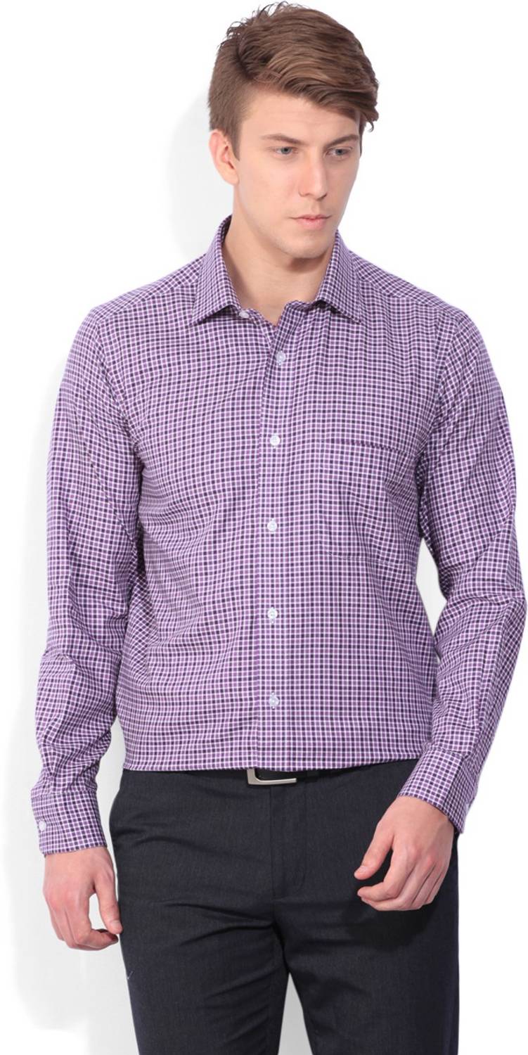 ARROW Men Checkered Formal Purple Shirt