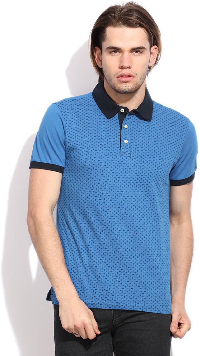 Arrow Sport Self Design Men Round Neck Blue T-Shirt