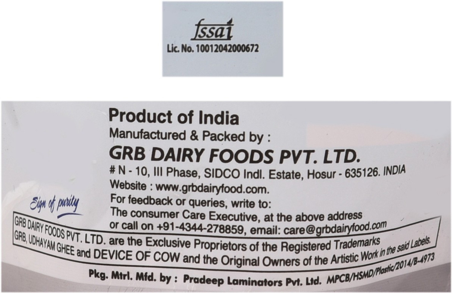 Image of GRB Cow Ghee Pouch