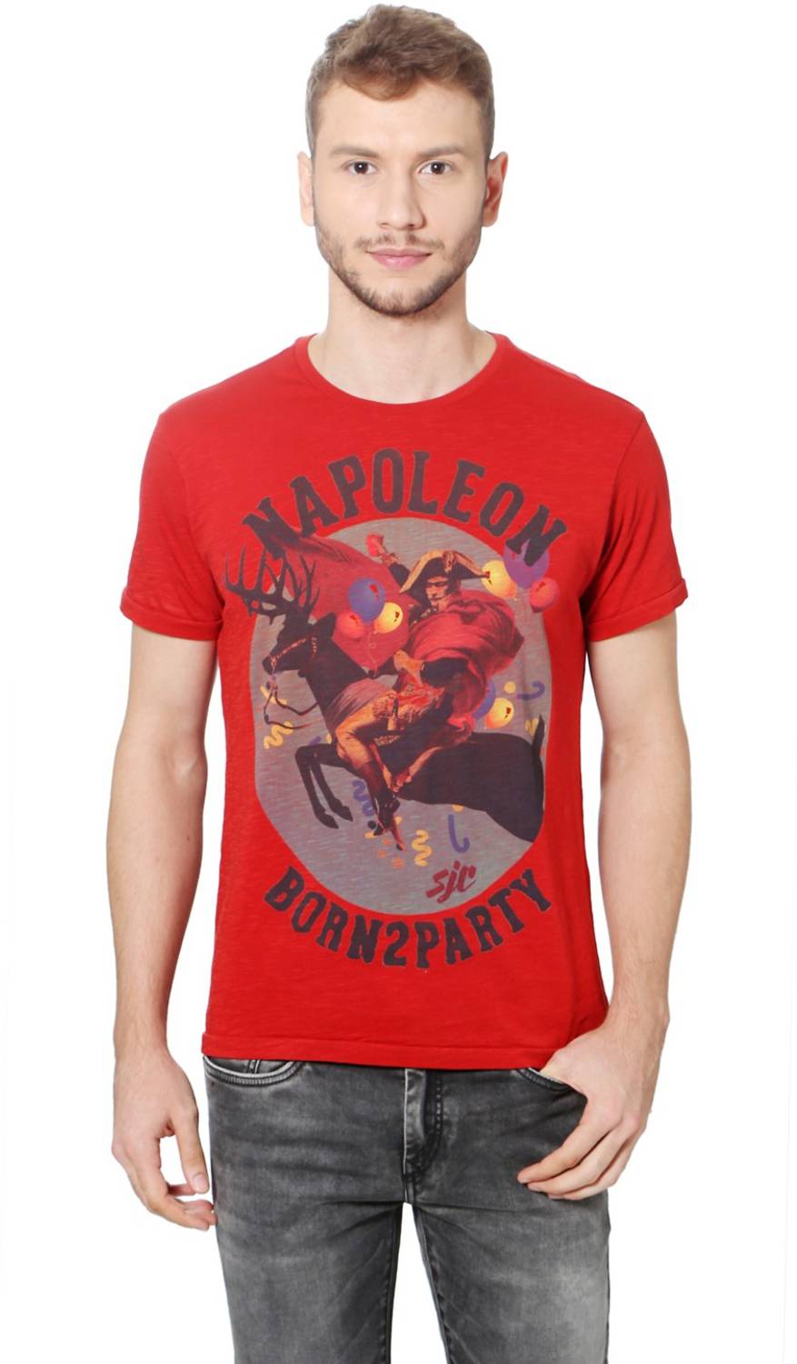 Allen Solly Printed Men Round Neck Red T-Shirt
