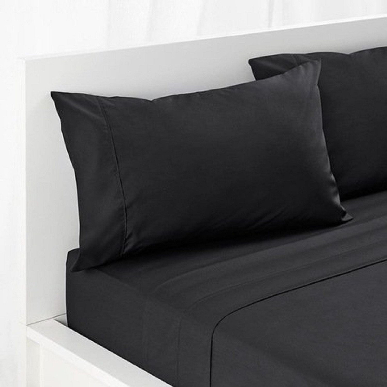 Image of LINENWALAS Cotton Queen Fitted (Elastic) 600 TC Solid 1 Bedsheet with 2 Pillow Covers
