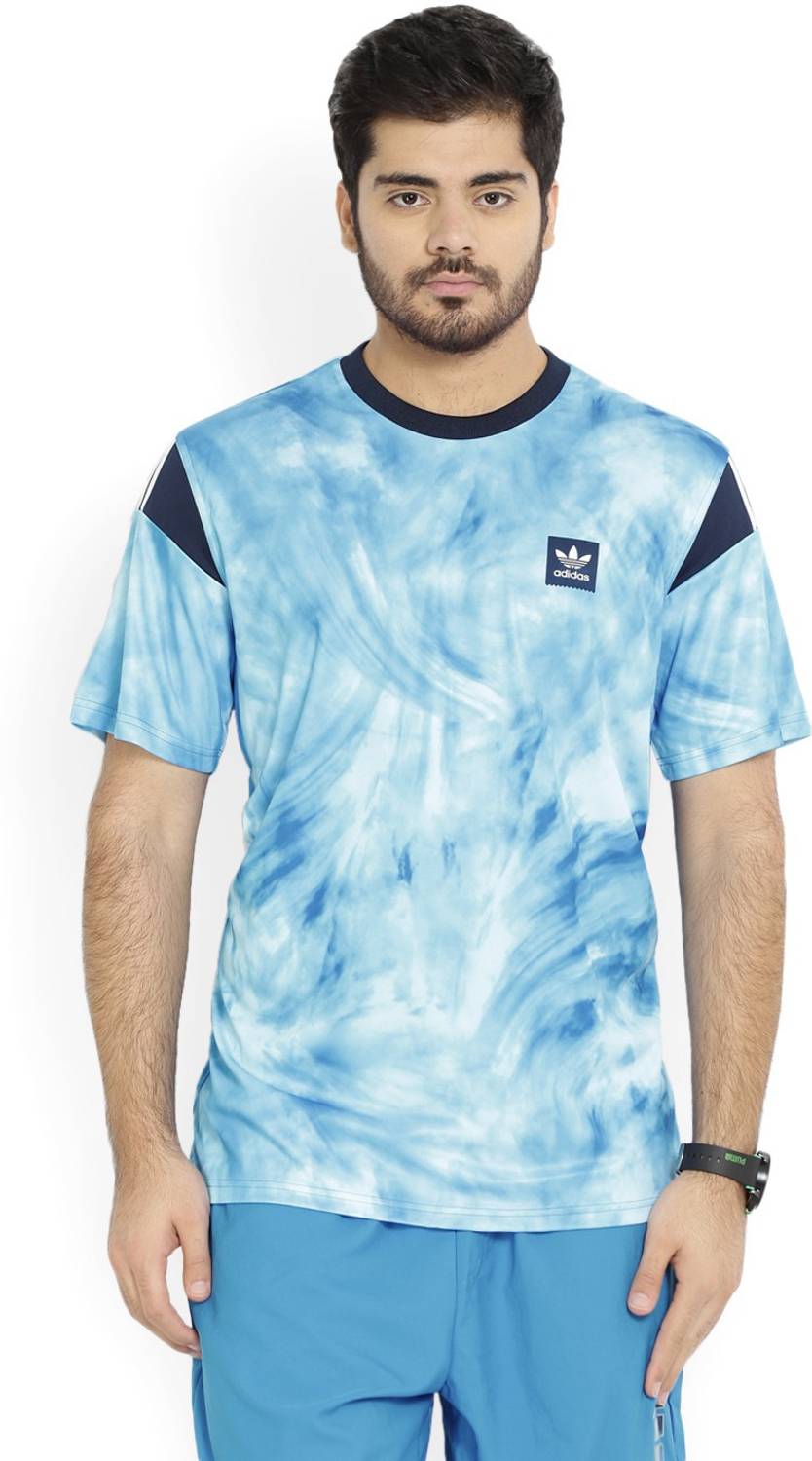 ADIDAS Printed Men Round Neck Blue T-Shirt
