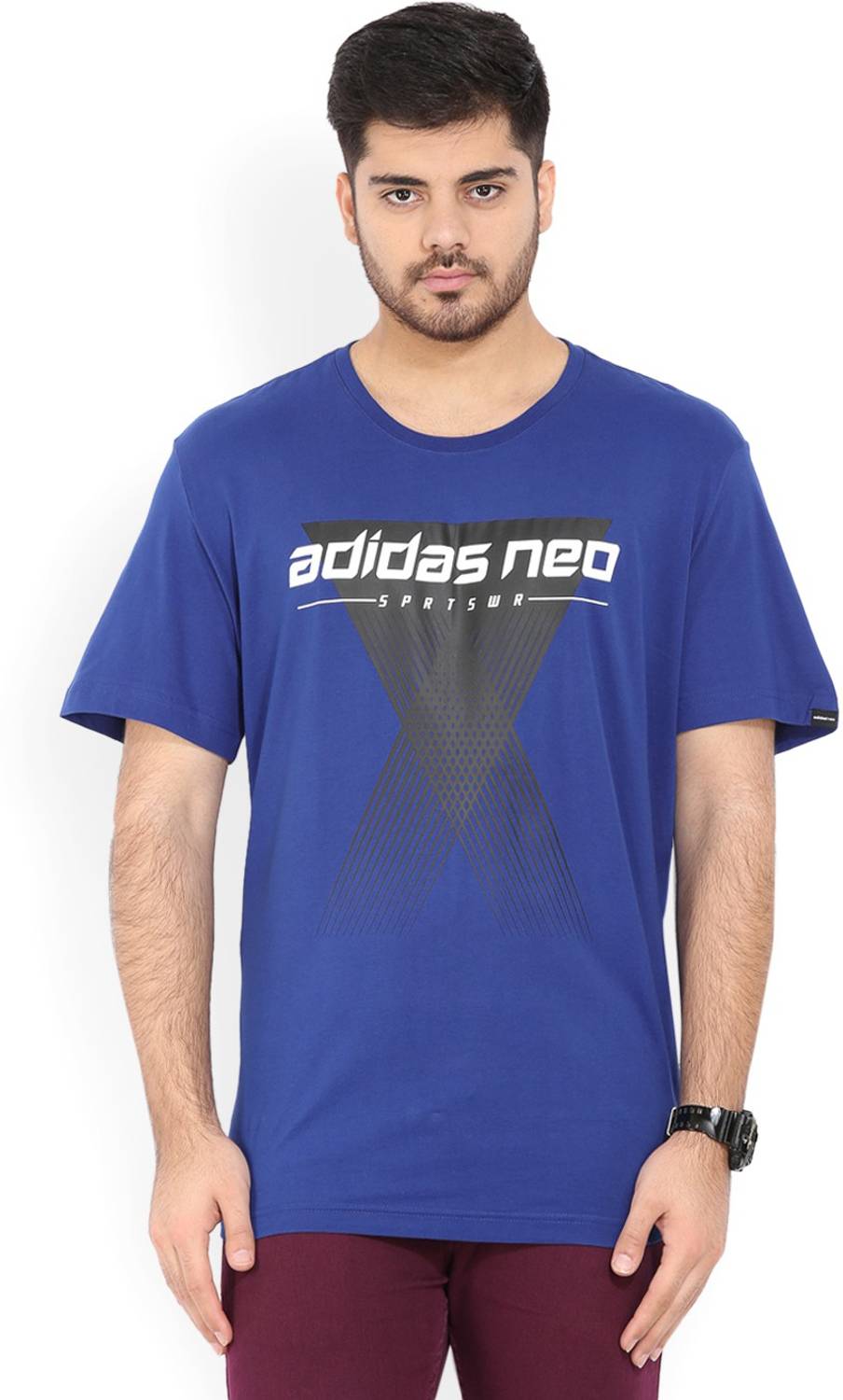 ADIDAS Printed Men Round Neck Purple T-Shirt