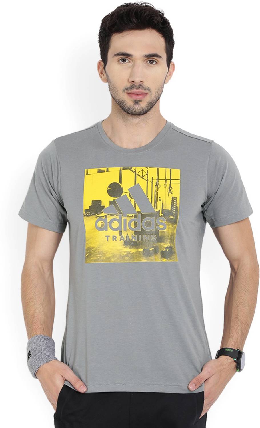 ADIDAS Printed Men Round Neck Grey T-Shirt