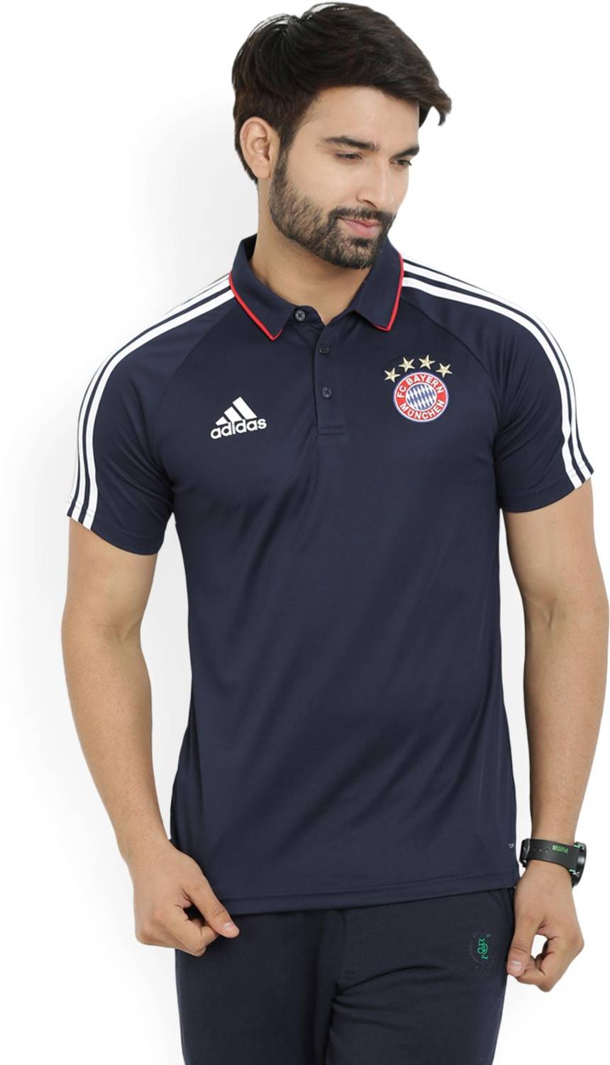 ADIDAS Solid Men Polo Neck Dark Blue T-Shirt