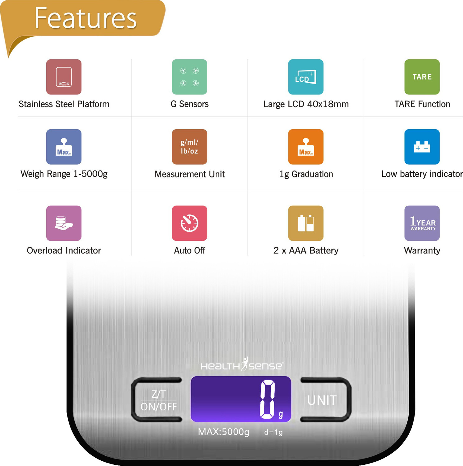 Image of Health Sense Chef-Mate Stainless Stell Digital Kitchen Scale Weighing Scale