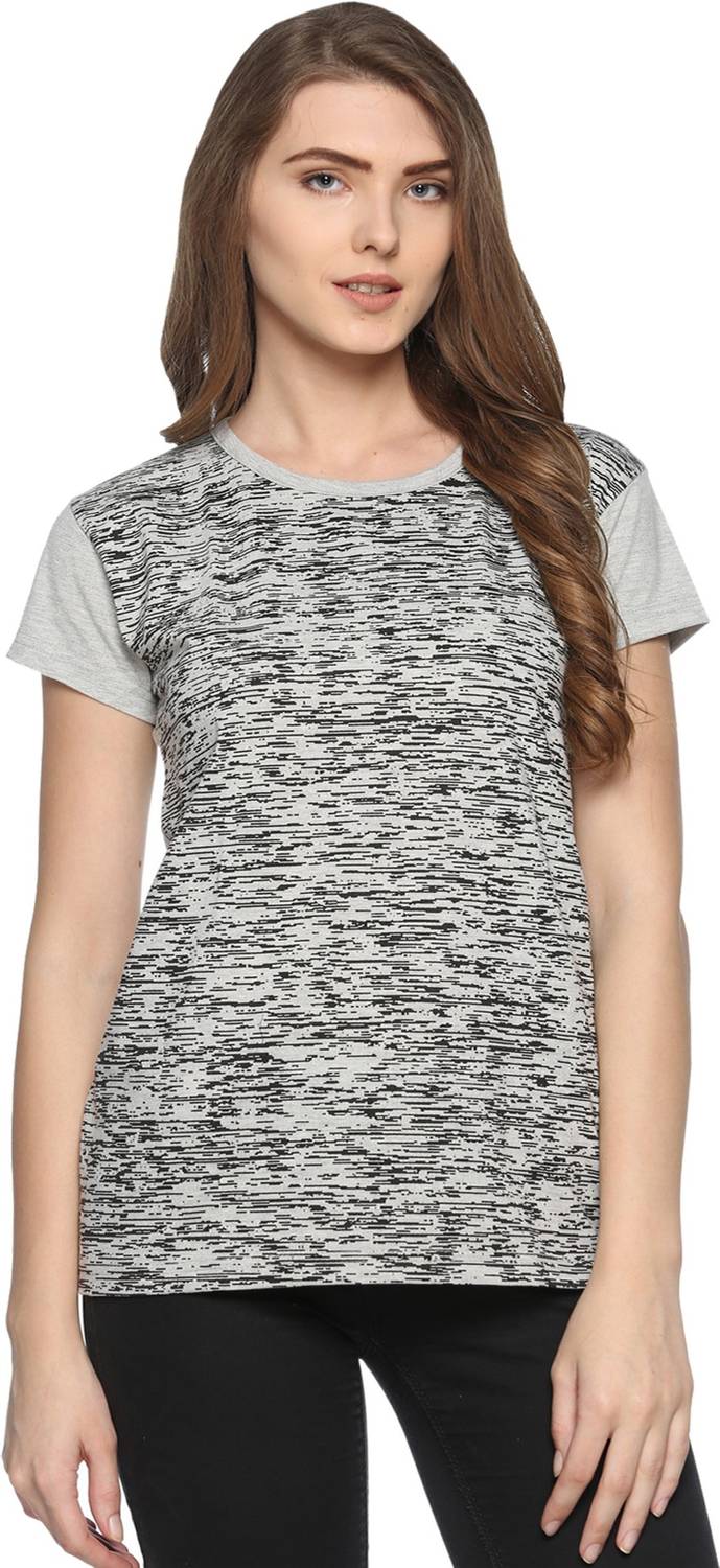 69GAL Casual Short Sleeve Printed Women Grey Top