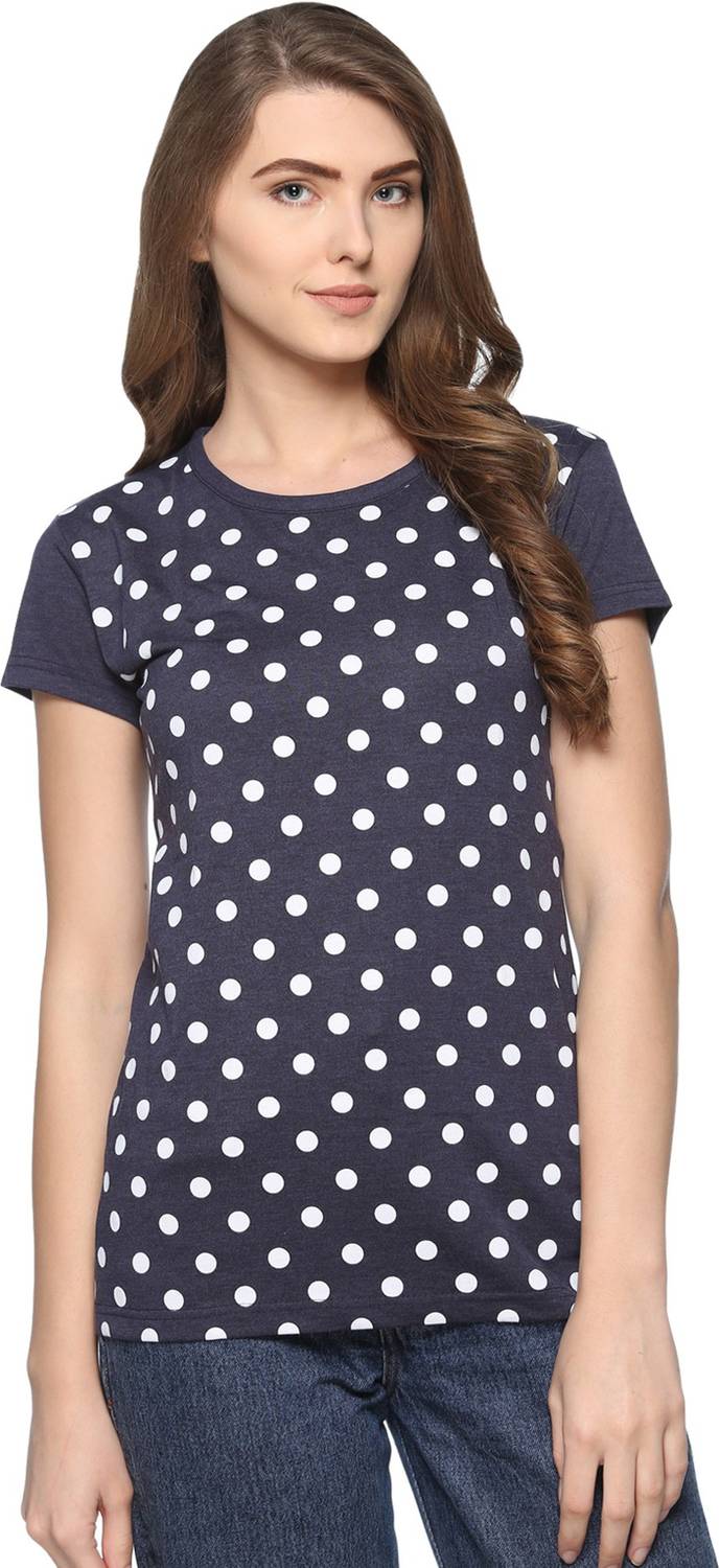 69GAL Printed Women Round Neck Dark Blue T-Shirt
